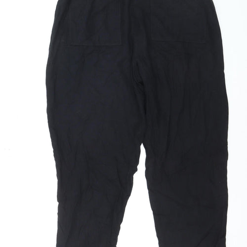 Marks and Spencer Womens Black Linen Crop Trousers Size 14 Short