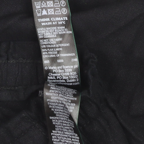 Marks and Spencer Womens Black Linen Crop Trousers Size 14 Short