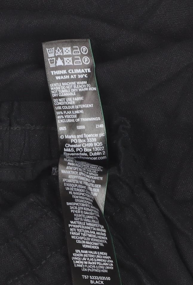 Marks and Spencer Womens Black Linen Crop Trousers Size 14 Short