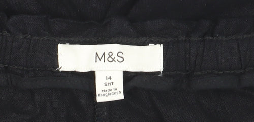 Marks and Spencer Womens Black Linen Crop Trousers Size 14 Short