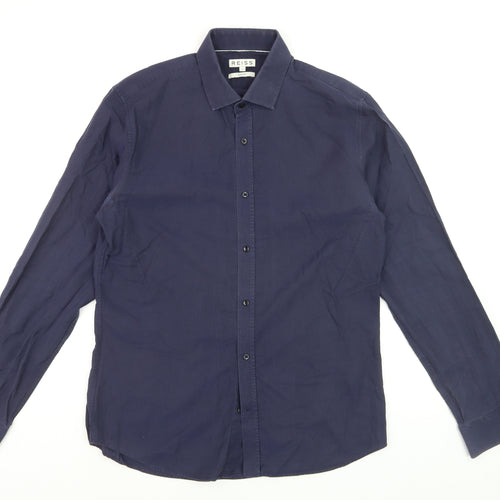 Reiss Men's Navy Slim Fit 100% Cotton Long Sleeve Dress Shirt Size L