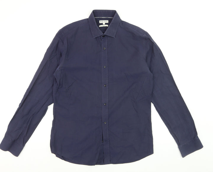 Reiss Men's Navy Slim Fit 100% Cotton Long Sleeve Dress Shirt Size L