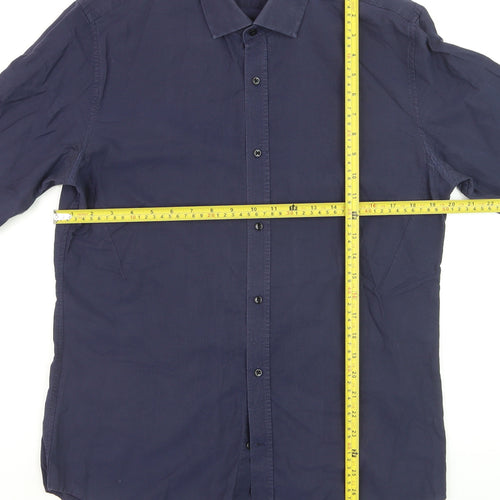 Reiss Men's Navy Slim Fit 100% Cotton Long Sleeve Dress Shirt Size L