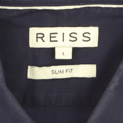Reiss Men's Navy Slim Fit 100% Cotton Long Sleeve Dress Shirt Size L