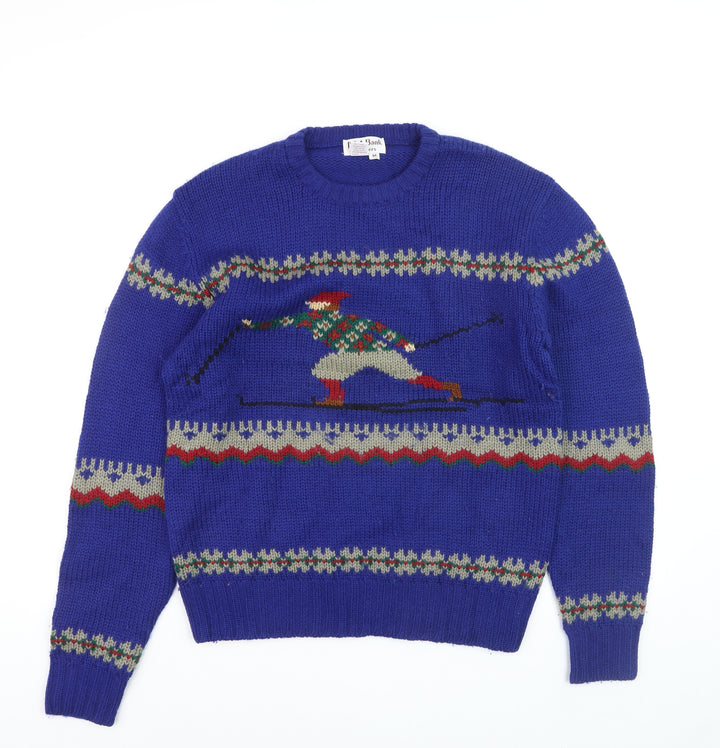 Jos. A. Bank Men's Blue Wool Ski Fair Isle Crew Neck Jumper M