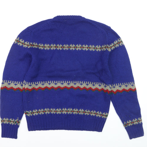 Jos. A. Bank Men's Blue Wool Ski Fair Isle Crew Neck Jumper M