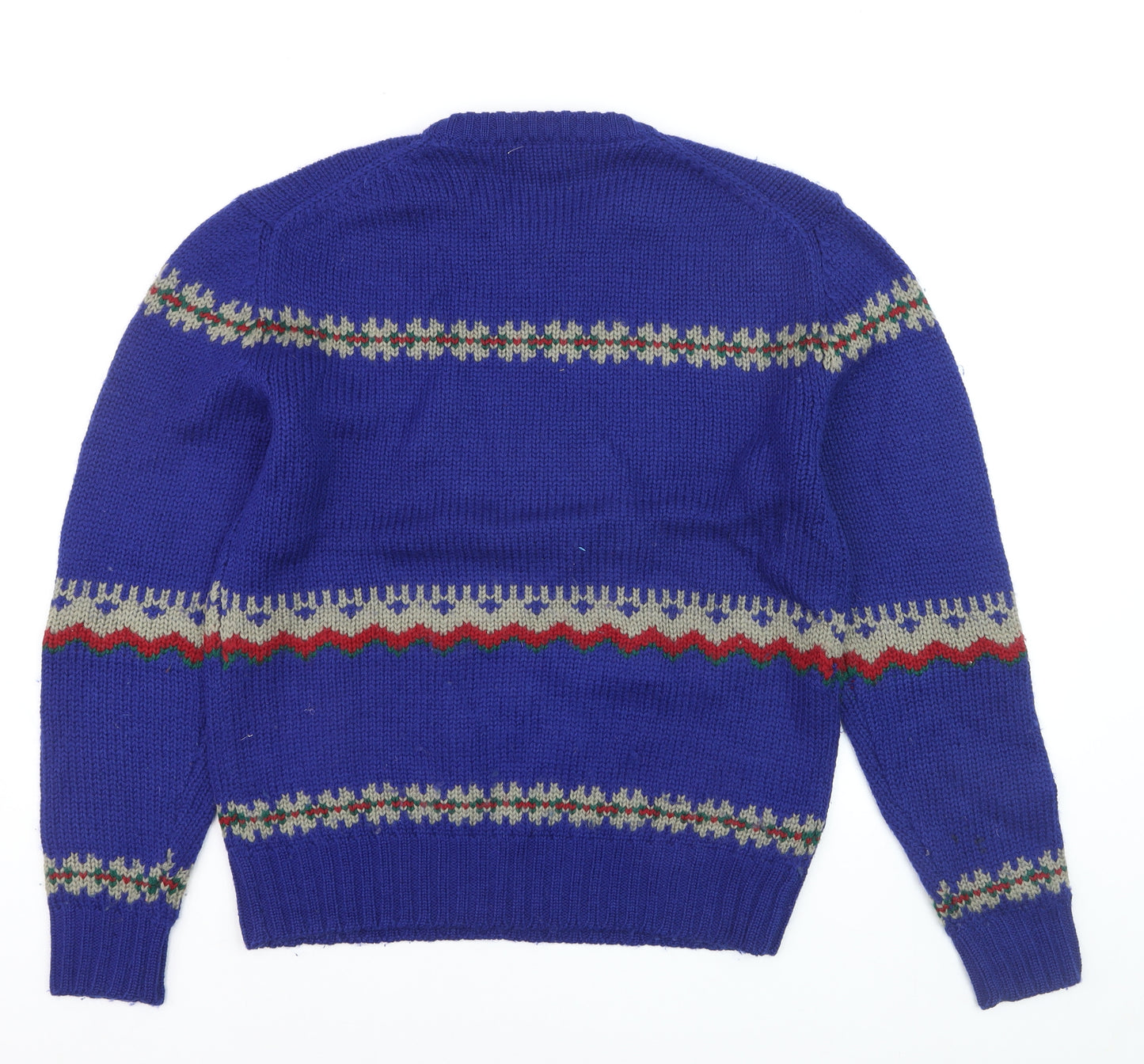 Jos. A. Bank Men's Blue Wool Ski Fair Isle Crew Neck Jumper M