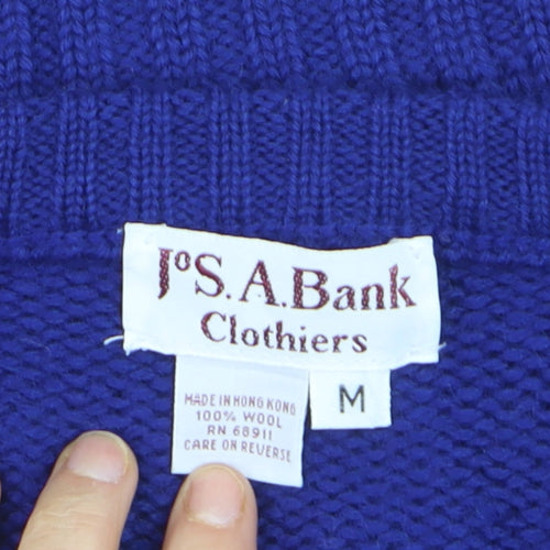 Jos. A. Bank Men's Blue Wool Ski Fair Isle Crew Neck Jumper M