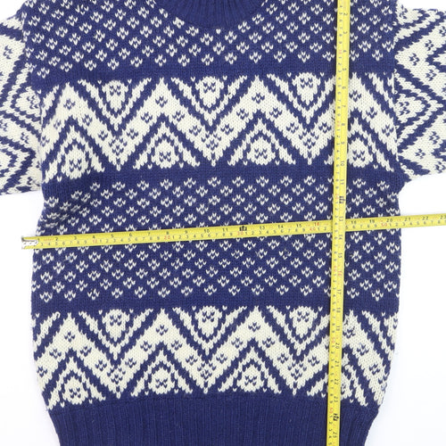 Marsh Landing Men's Blue Fair Isle Wool Pullover Jumper M