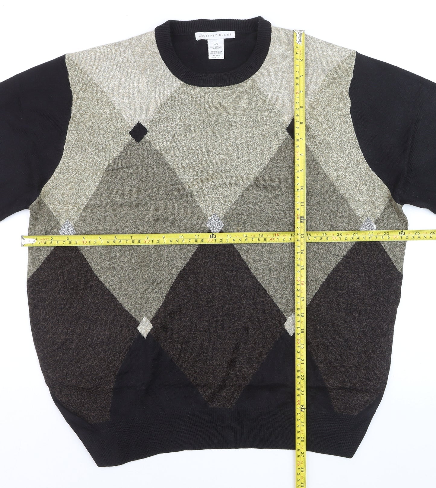 Geoffrey Beene Men's Black Argyle Acrylic Pullover Jumper L