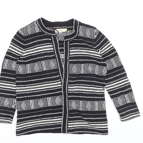 LOFT Women's Black Geometric Knit Cardigan XS Cotton