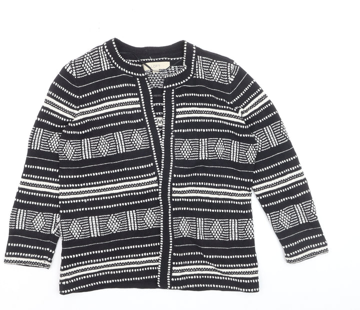 LOFT Women's Black Geometric Knit Cardigan XS Cotton