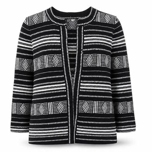 LOFT Women's Black Geometric Knit Cardigan XS Cotton