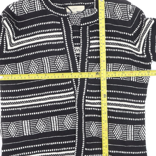 LOFT Women's Black Geometric Knit Cardigan XS Cotton