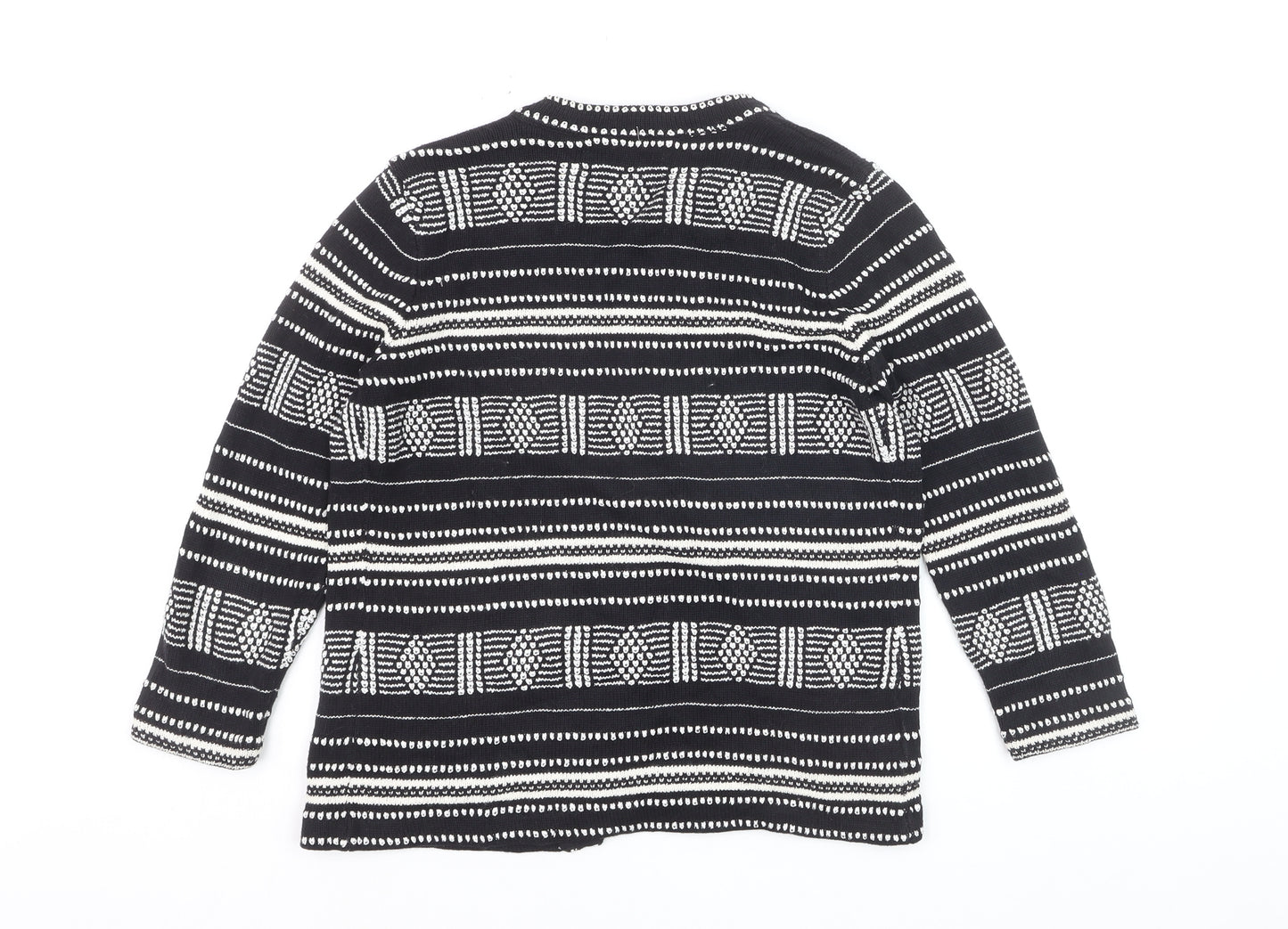 LOFT Women's Black Geometric Knit Cardigan XS Cotton