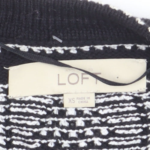 LOFT Women's Black Geometric Knit Cardigan XS Cotton