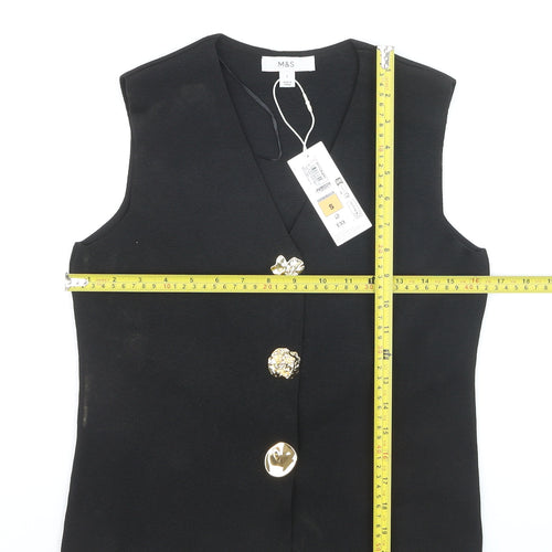 Marks and Spencer Women Black Sleeveless V-Neck Button Blouse Size S