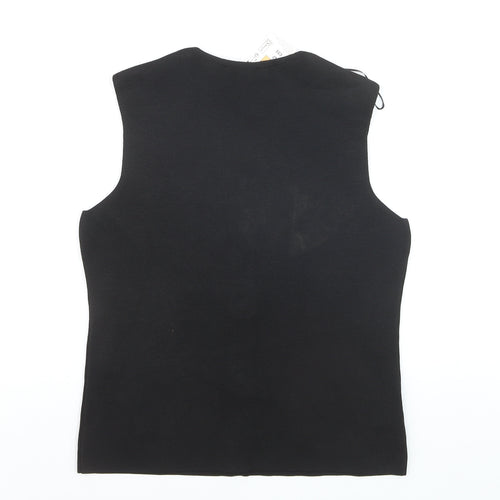 Marks and Spencer Women Black Sleeveless V-Neck Button Blouse Size S