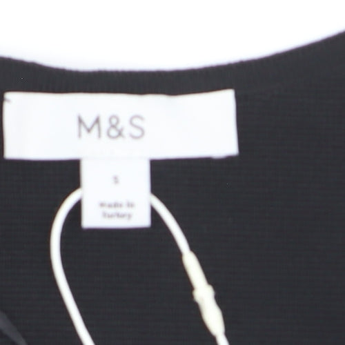 Marks and Spencer Women Black Sleeveless V-Neck Button Blouse Size S
