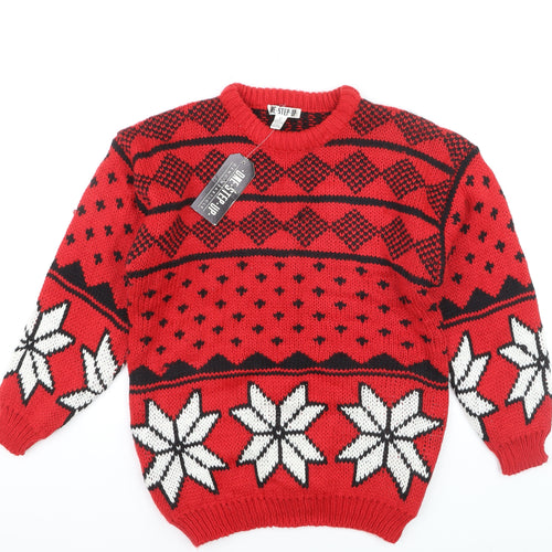 One Step Up Men's Red Chunky Knit Fair Isle Christmas Jumper L