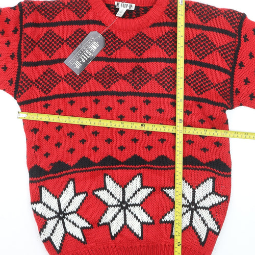 One Step Up Men's Red Chunky Knit Fair Isle Christmas Jumper L