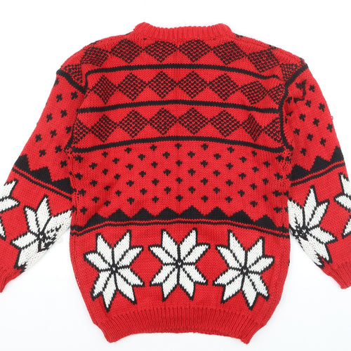 One Step Up Men's Red Chunky Knit Fair Isle Christmas Jumper L