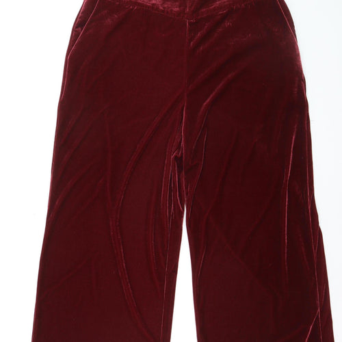 Next Women Red Velvet Wide-Leg Cropped Trousers Size 18
