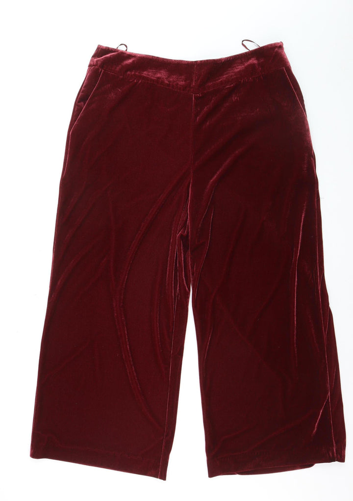 Next Women Red Velvet Wide-Leg Cropped Trousers Size 18