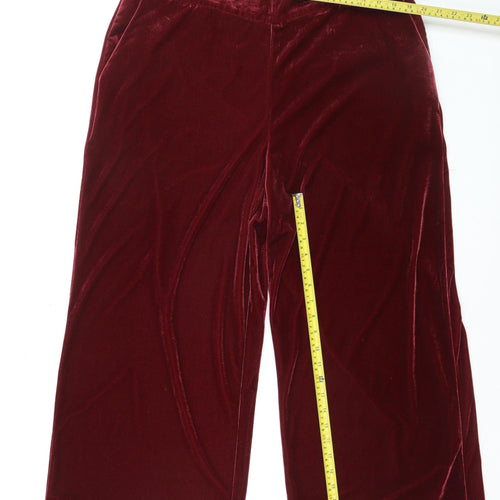 Next Women Red Velvet Wide-Leg Cropped Trousers Size 18