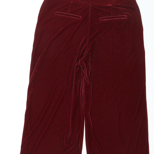 Next Women Red Velvet Wide-Leg Cropped Trousers Size 18