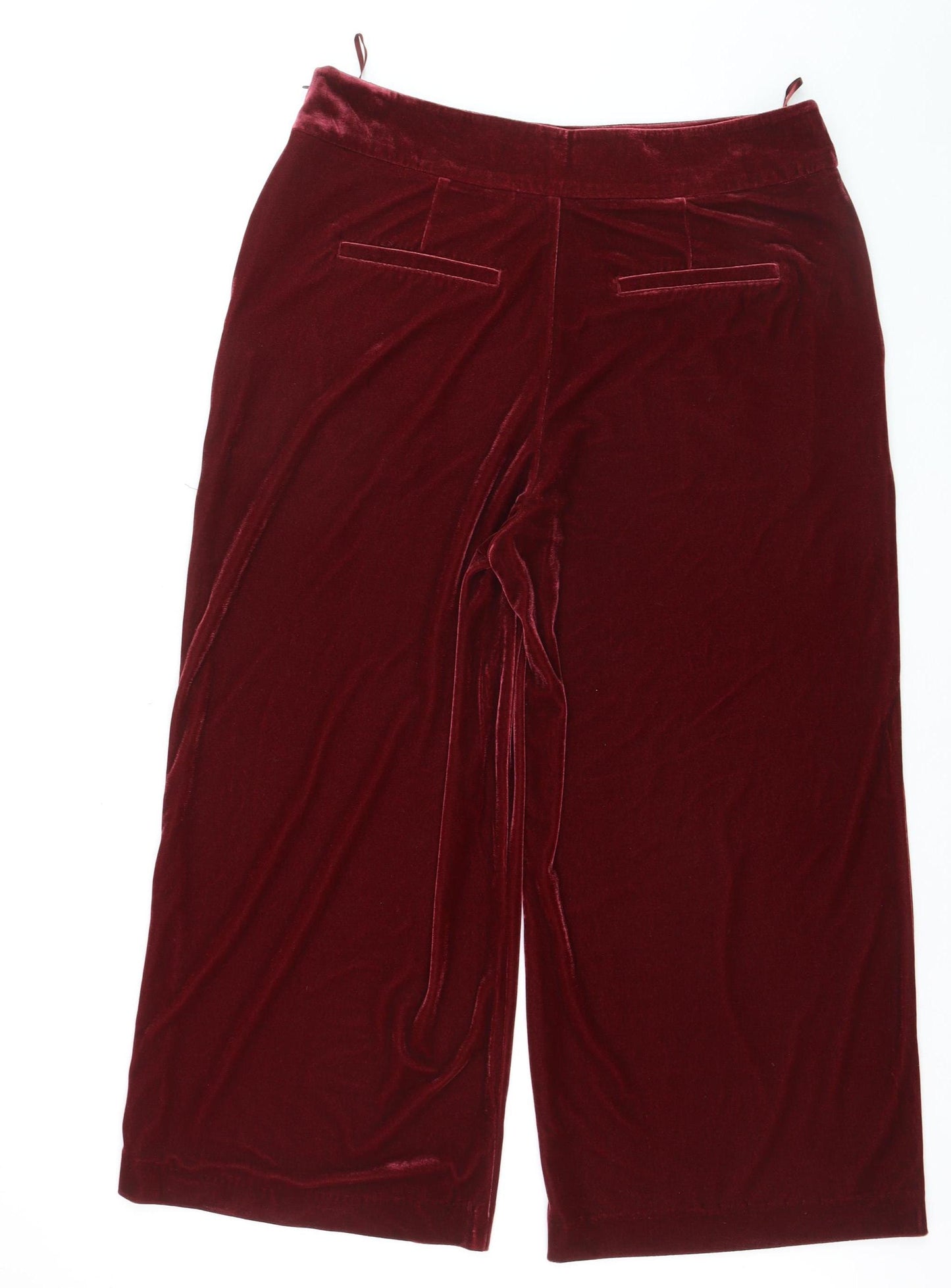 Next Women Red Velvet Wide-Leg Cropped Trousers Size 18