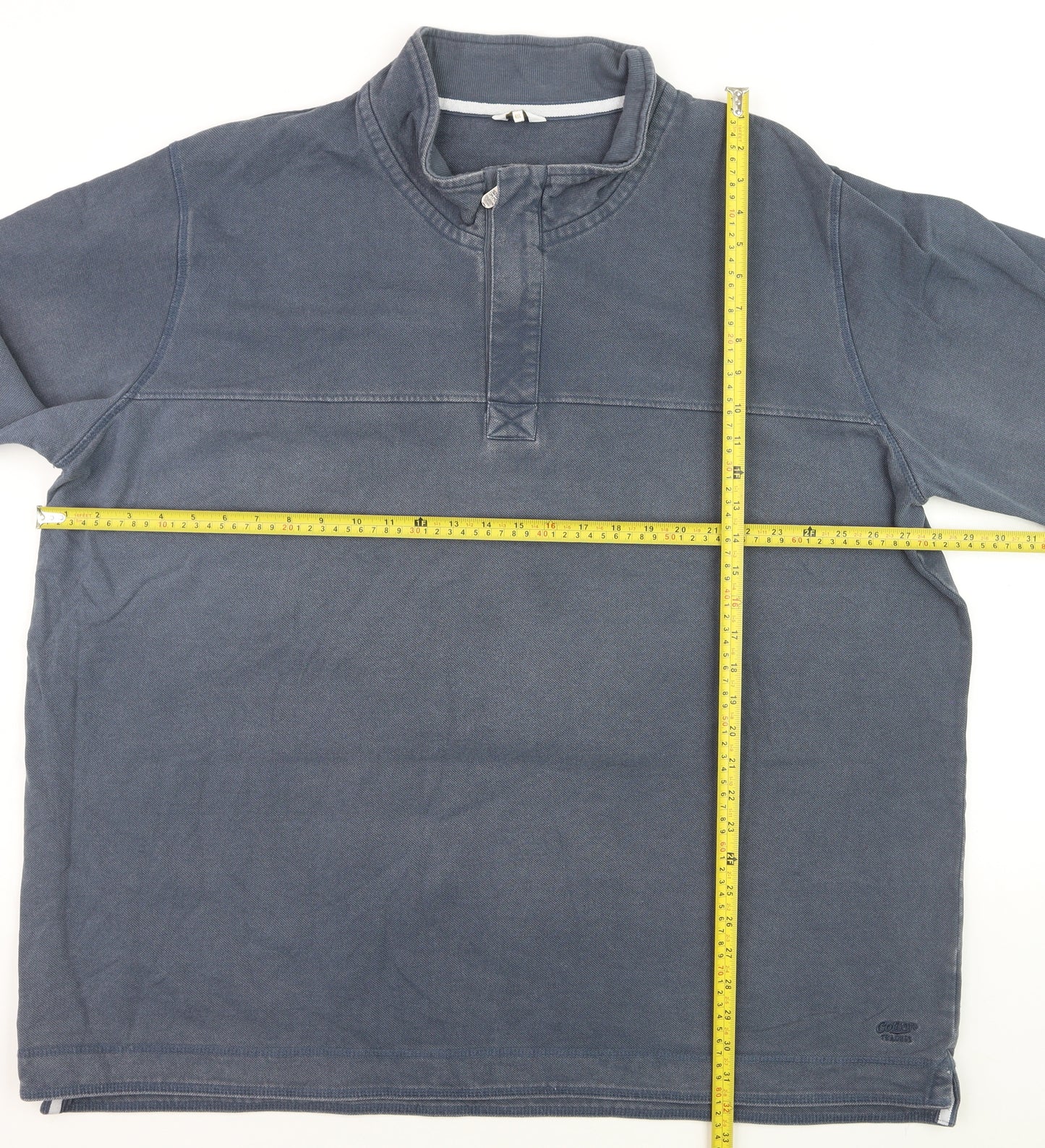 Cotton Traders Men's Blue 4XL Long Sleeve Stand Collar Cotton Shirt