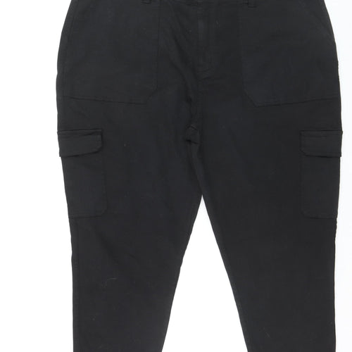 Fat Face Women's Black Cargo Trousers Size 24 Short Cotton Stretch