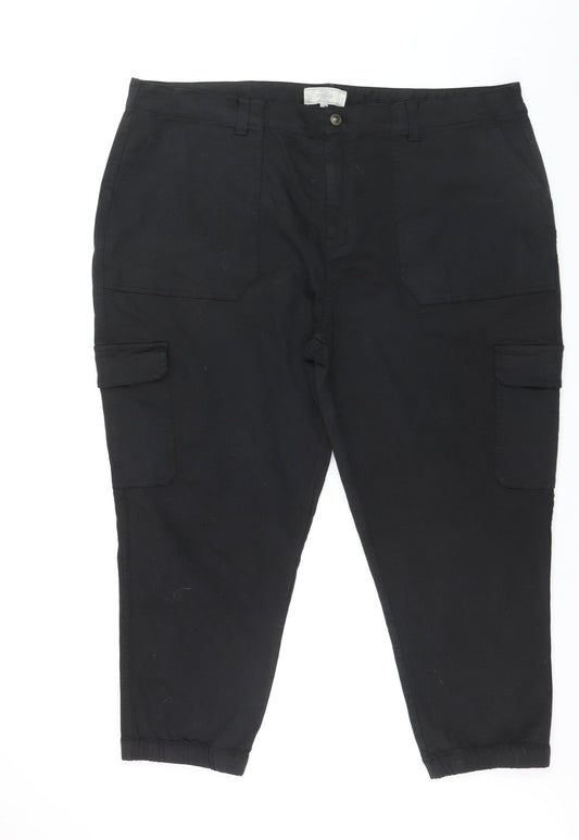 Fat Face Women's Black Cargo Trousers Size 24 Short Cotton Stretch