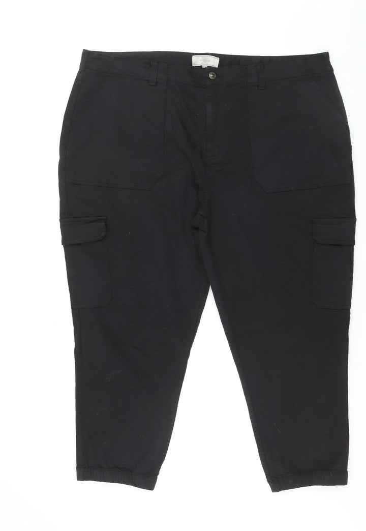 Fat Face Women's Black Cargo Trousers Size 24 Short Cotton Stretch