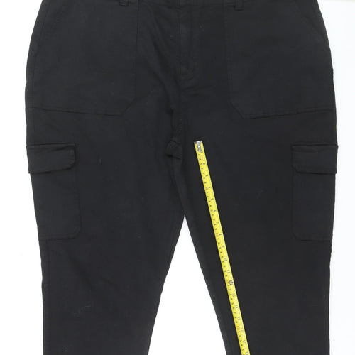 Fat Face Women's Black Cargo Trousers Size 24 Short Cotton Stretch
