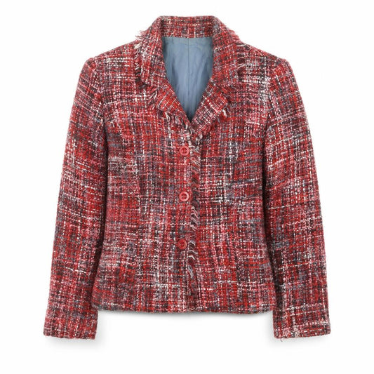 Front view of Briggs Petite Red Bouclé Single-Breasted Blazer Women's, size 4