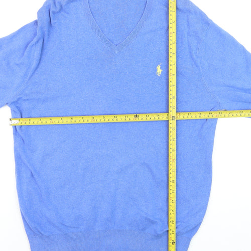 Polo Ralph Lauren Men's Blue Cotton V-Neck Jumper Size M
