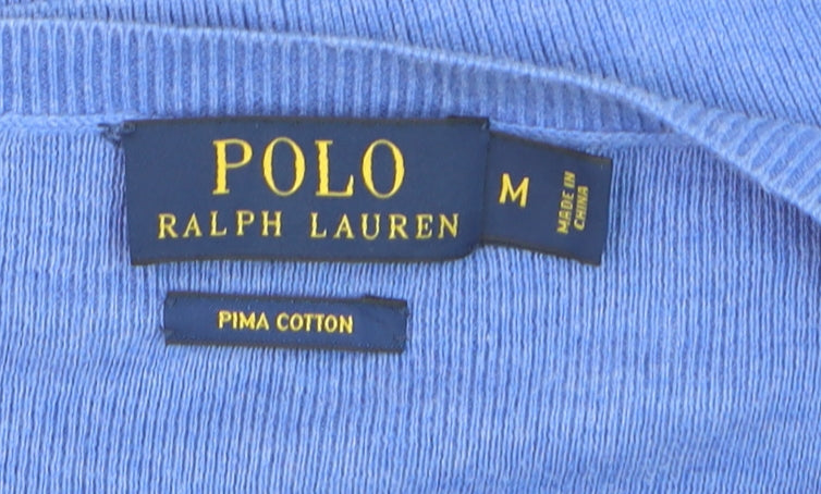 Polo Ralph Lauren Men's Blue Cotton V-Neck Jumper Size M