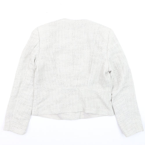 H&M Womens Ivory Bouclé Suit Jacket Size 10 Long Sleeve Asymmetric Zip