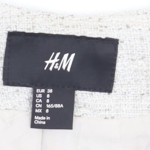 H&M Womens Ivory Bouclé Suit Jacket Size 10 Long Sleeve Asymmetric Zip