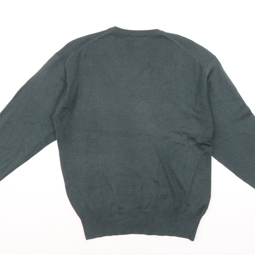 Crocodile Men Green Wool V-Neck Jumper M Tight-Knit Classic
