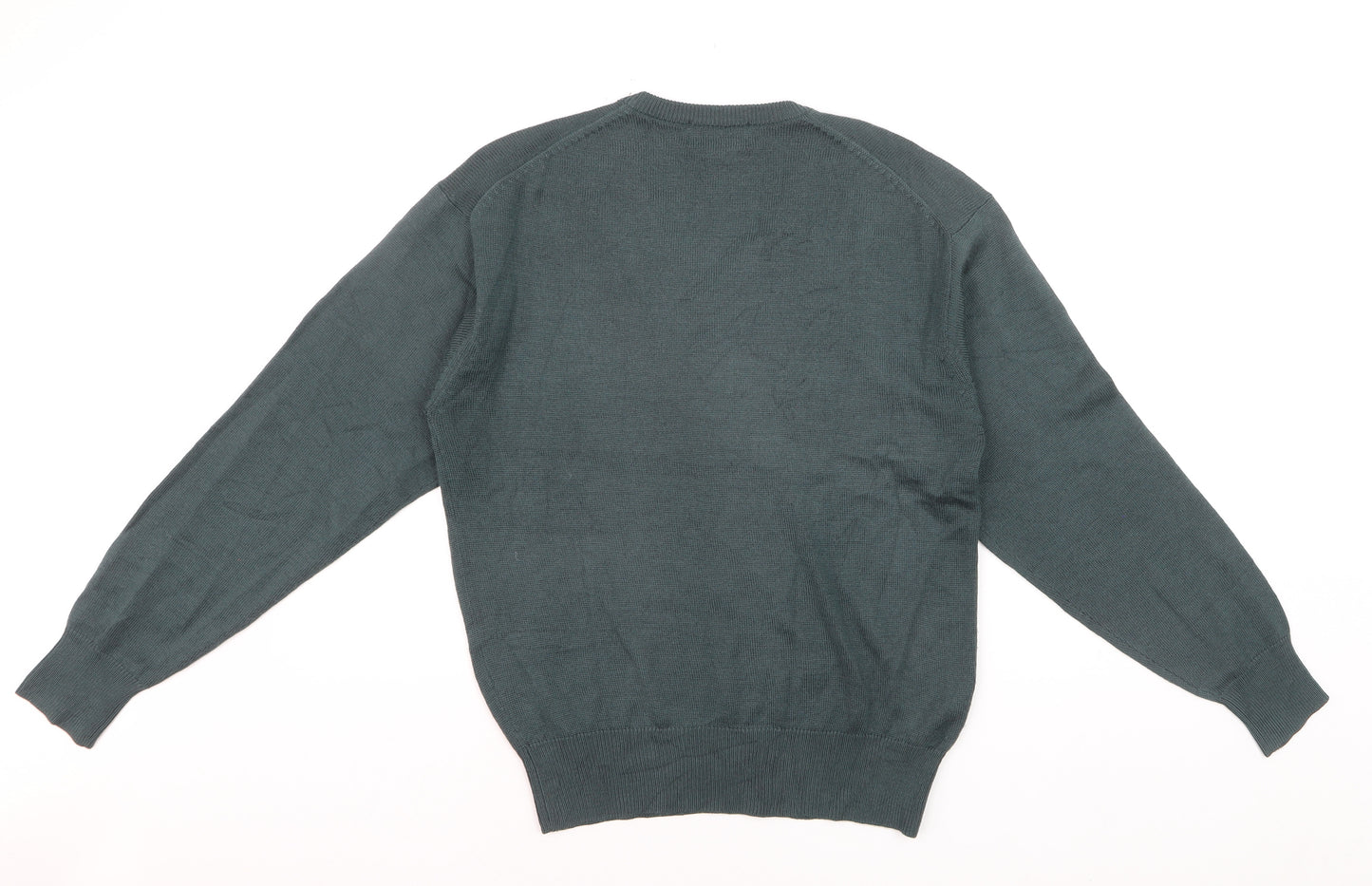 Crocodile Men Green Wool V-Neck Jumper M Tight-Knit Classic