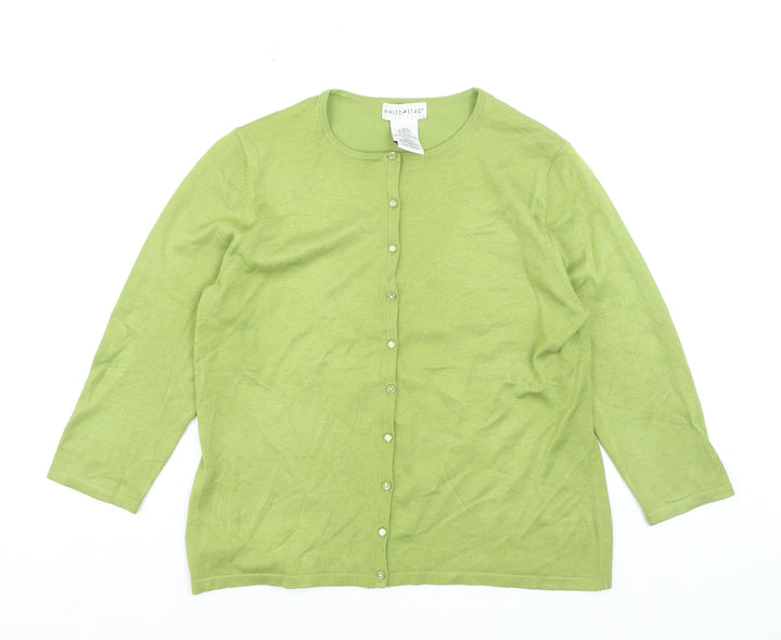 White Stag Women's Green 3/4 Sleeve Cardigan M Knit Lightweight