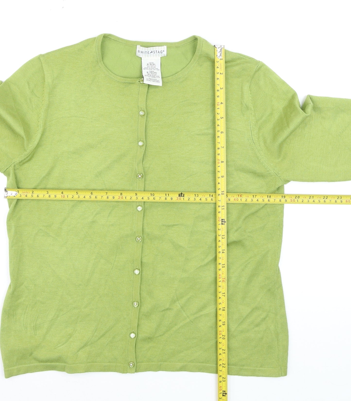 White Stag Women's Green 3/4 Sleeve Cardigan M Knit Lightweight