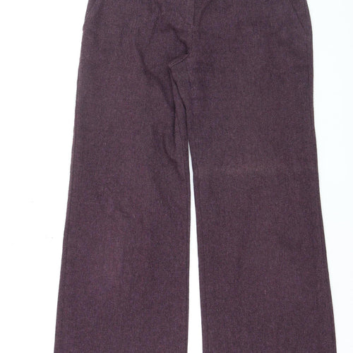 Marks and Spencer Womens Purple Wool Wide-Leg Trousers Size 12