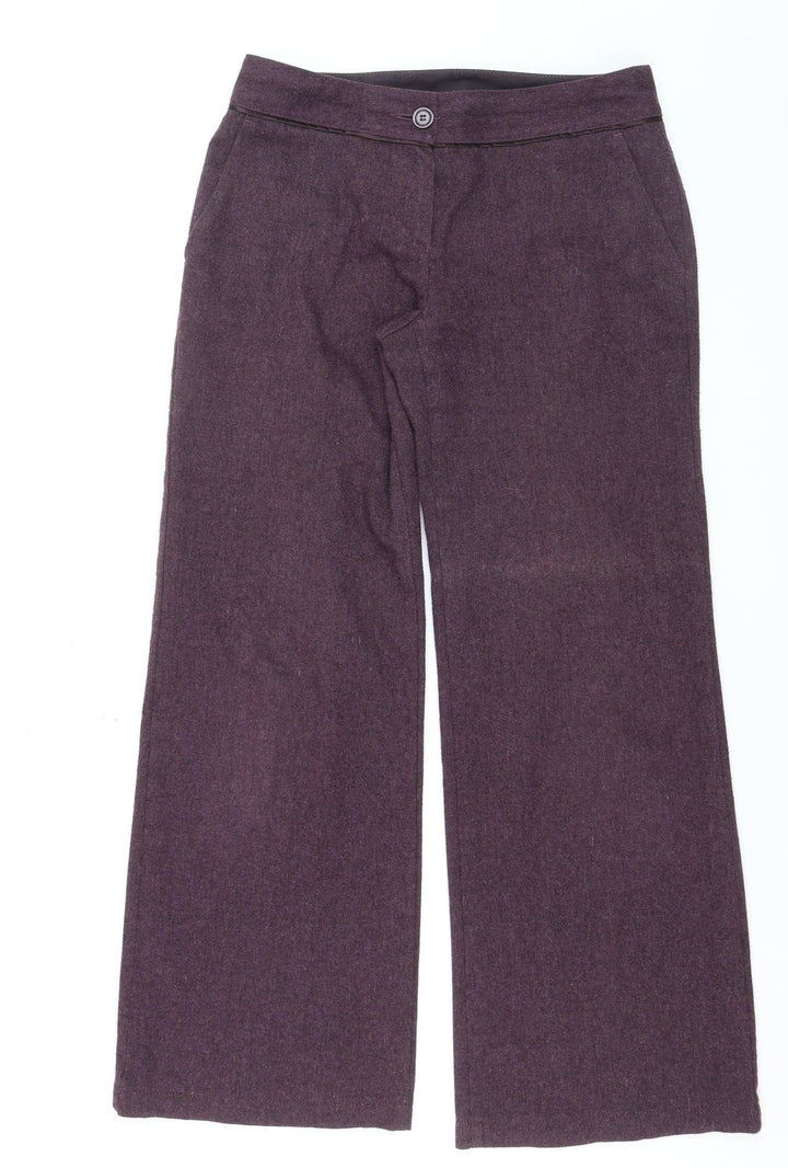 Marks and Spencer Womens Purple Wool Wide-Leg Trousers Size 12