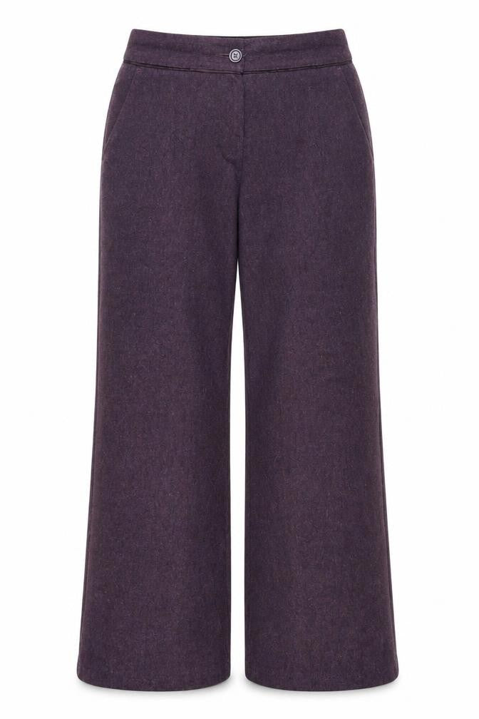 Marks and Spencer Womens Purple Wool Wide-Leg Trousers Size 12