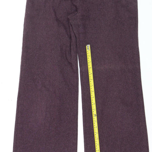 Marks and Spencer Womens Purple Wool Wide-Leg Trousers Size 12