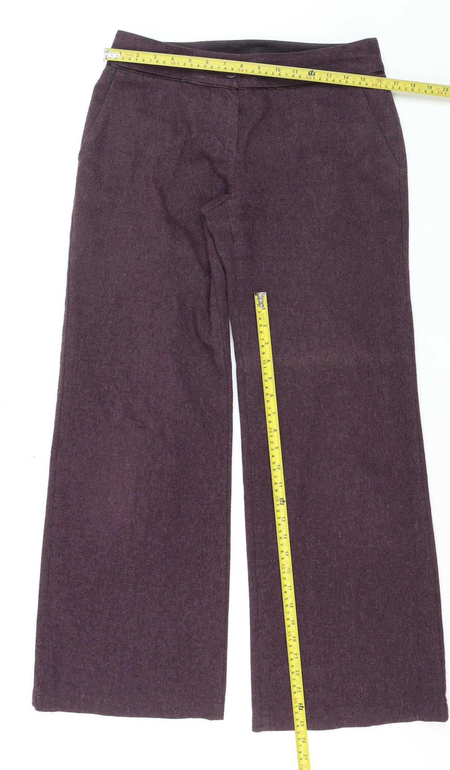 Marks and Spencer Womens Purple Wool Wide-Leg Trousers Size 12